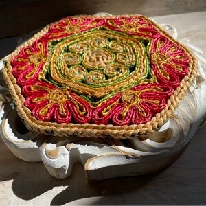 Vintage Colorful Hexagon Straw Trivet Potholder